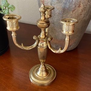 Gold candelabra candle holder Hollywood Regency Victorian heavy brass 3 arm